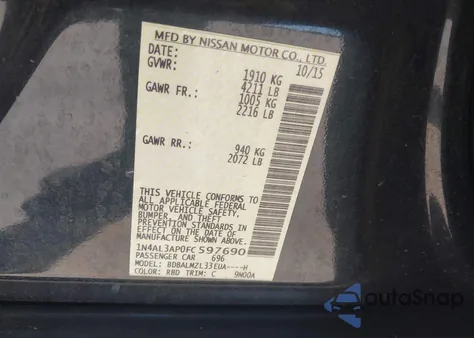 2015 Nissan Altima 2.5 Sv из США, поврежденный, VIN 1N4AL3AP0FC597690